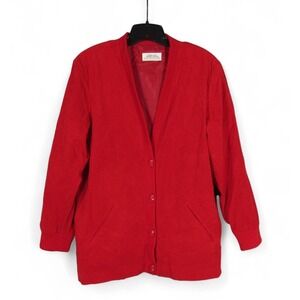 Vtg LILLI ANN Collections Red ULTRASUEDE Button-Up Pockets Cardigan Jacket Sz M
